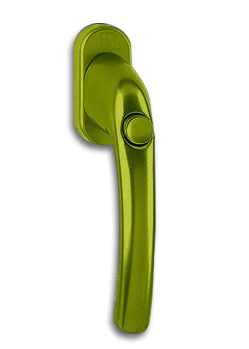 klamka okienna na przycisk w kolorze zielonym na białym tle